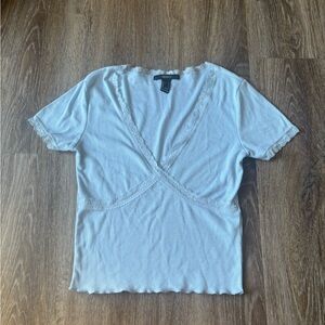 Forever 21 Light Blue Lace Trim Tee